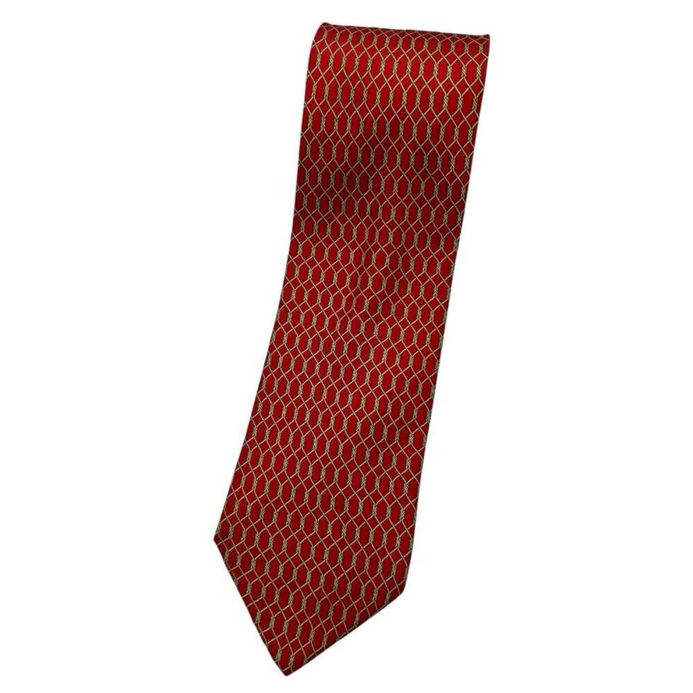 VITALIANO PANCALDI Men's 100% Silk Necktie LUXURY Red Gold Geometric W:3.7" EUC